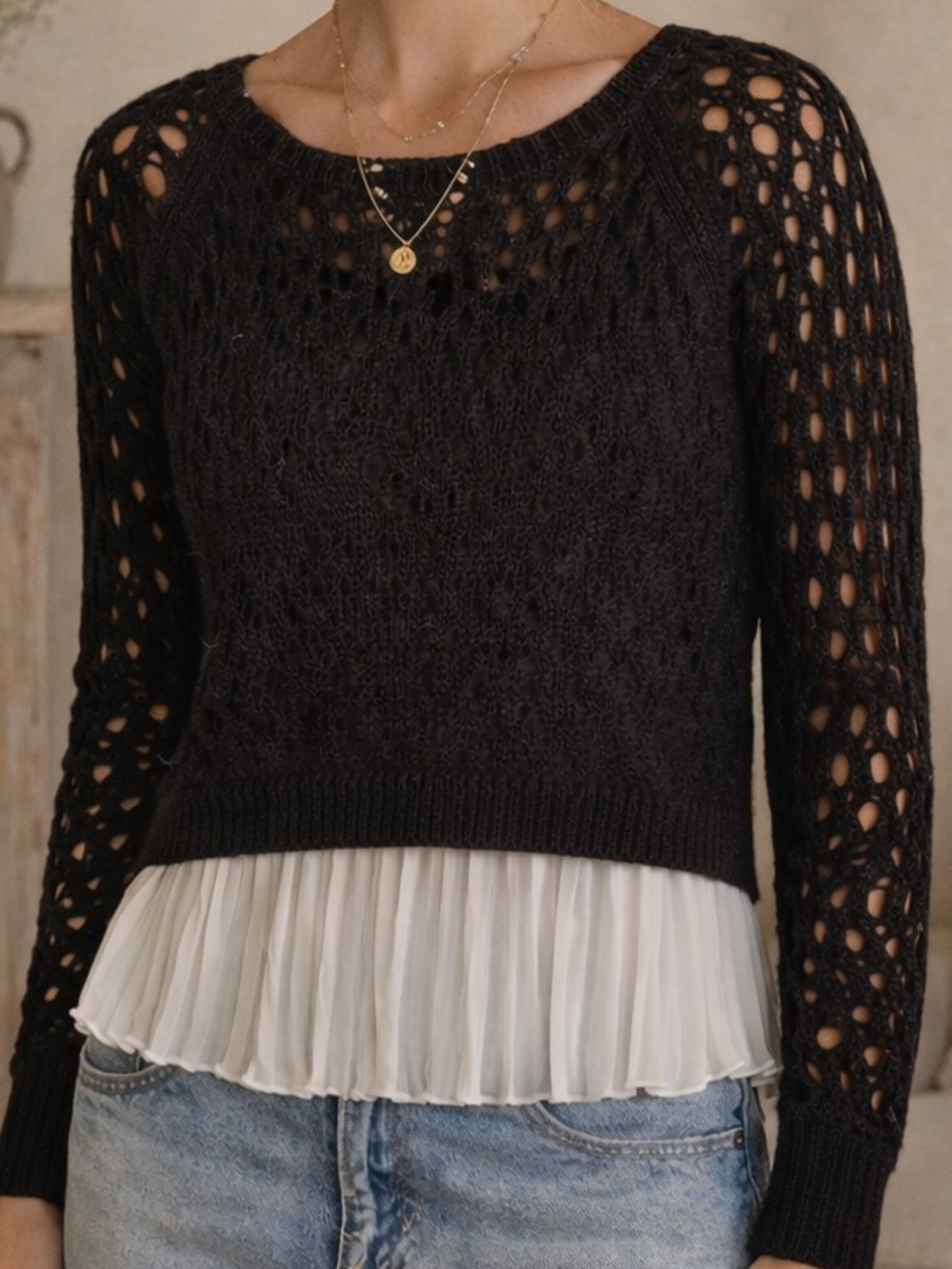 Maeve for‎ Anthropologie Layered Knit Sweater|  Pleated Hem | Boho Chic | Size M - Picture 11 of 13